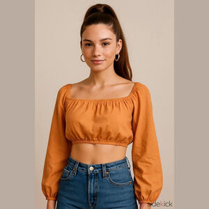 Petal + Pup Orange Long Balloon Sleeve Crop Top - Small